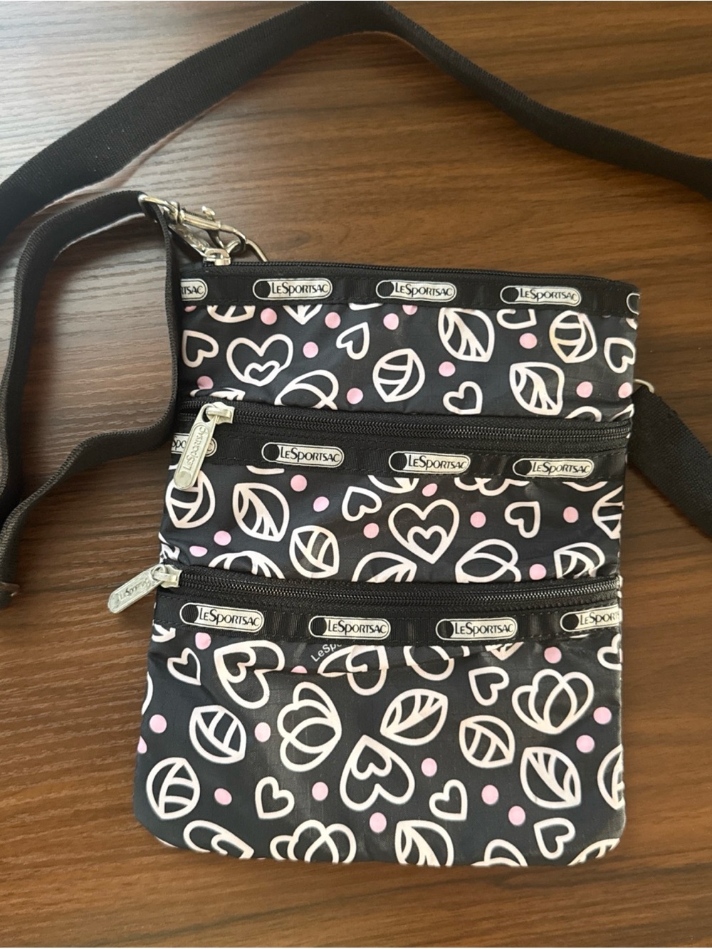 LeSportsac Triple Zip 3 Zipper Crossbody Shoulder Bag Flower